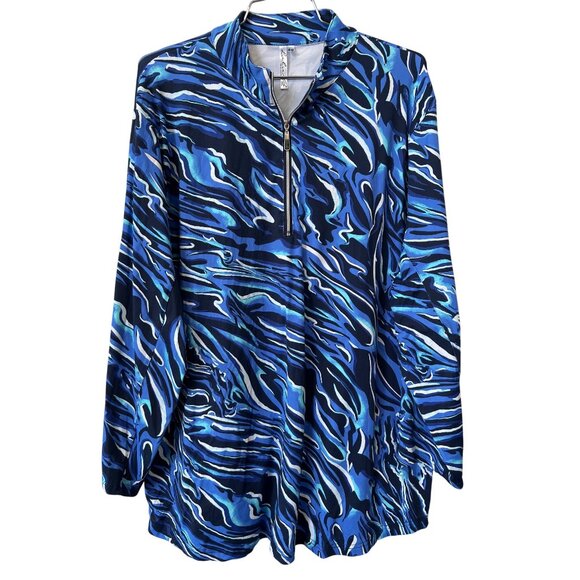 Lulu B Tunic Top Plus Size 1X Long Sleeve 1/4 Sleeve Abstract Print Blue Black - Picture 1 of 6